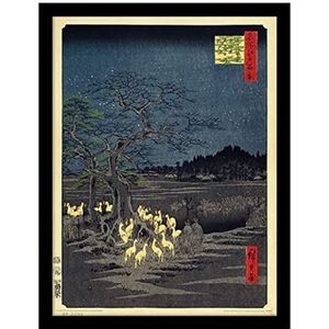 Hiroshige ingelijste print in zwarte fotolijst Collector Edition (oudejaarsavond vos branden in de veranderende boom, Oji-ontwerp) Hiroshige fotolijst. Hiroshige ingelijste muurkunst - officiële