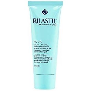Rilastil Aqua Crema Legere, hydraterend en balancerend met hyaluronzuur, lichte en niet-vette textuur, uitstekend als make-up basis, geschikt voor normale en gemengde huid, verpakking van 50 ml