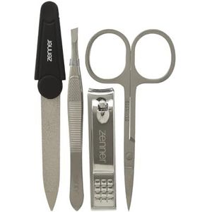 Zenner Manicure Set – 4-Delige Nagelverzorgingsset met Schaar, Nagelknipper, Pincet en Saffiervijl – Roestvrijstalen Tools in Beschermhoes – Compact voor Thuis of Reizen