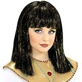 Widmann 74960 Cleopatra Pruik voor kinderen, zwart, met gouden lametta, Egyptenaar, carnaval, themafeest