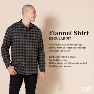 Amazon Essentials Men's Flanellen overhemd met lange mouwen (verkrijgbaar in grote en lange maten), Zwart Blauw Geruit, L