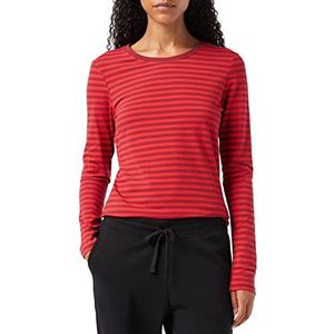 Amazon Essentials Women's T-shirt met lange mouwen en ronde hals in klassieke pasvorm (verkrijgbaar in grote maten), Bordeauxrood Rood Streep, M