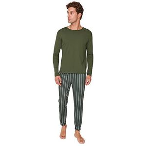 Trendyol Dames Man Plain Geweven Pyjama Set, kaki, S, kaki, S