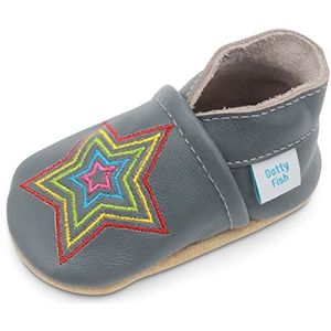 Dotty Fish Zachte lederen babyschoenen met antislip suede zolen. Jongens en meisjes. Grijze regenboogster. 0-6 maanden (17 EU)