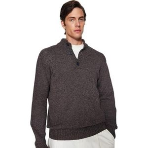 Trendyol Heren rechte lange mouwen slanke sweater, bruin, XXL