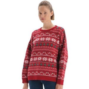 Dagi Dames Jacquared Crew Neck Lange Mouwen Oversized Pullover Sweatshirt, rood, S