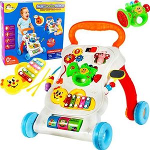 MalPlay Loopwagen 3-in-1 met speelgoed, loopvrij speel- en loopwagen, loophulp, loophulp, muziek, speelcentrum voor baby's vanaf de geboorte