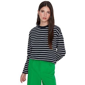 Trendyol Dames Regular Basic Gebreide Sweatshirt met opstaande kraag, Donkerblauw, M