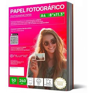 OFITURIA Fotopapier, A4, glanzend, hoge resolutie, direct drogend, 240 g/m², compatibel met inkjetprinters, 50 vellen