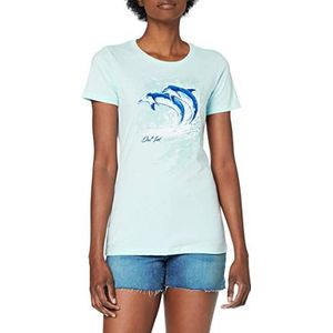DelSol Dames Premium Crew Tee - Watercolor Dolfijn, Ice Blue T-Shirt - Verandert van Blue naar levendige kleuren in The Sun - 60% gekamd, ringgesponnen katoen, 40% polyester jersey - Maat M