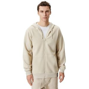 Koton Sweatshirt met capuchon voor heren, basic rits, pocket detail, beige (057), M