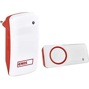 EMOS P5750 Batterijloze deurbel, set met 150 m bereik en 10 melodieën, 5 standen volume tot 110 dB, visuele weergave, zelf learning koppeling/kleur, 230 V, rood/wit