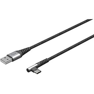 goobay 64656 - USB-A naar USB-C kabel met 90 graden hoek/snellader met 60 W en 20 V/metalen stekker met knikbescherming / 1 m