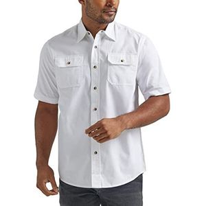 Wrangler Authentics Klassiek geweven overhemd met korte mouwen voor heren, Helder Wit, L