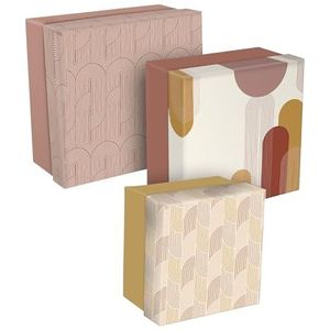 Clairefontaine 116080C – een set van 3 multifunctionele vierkante dozen van karton, geometrische patronen in warme kleuren, 25 x 25 x 12 cm, 20 x 20 x 11 cm en 16 x 16 x 10 cm, terracotta