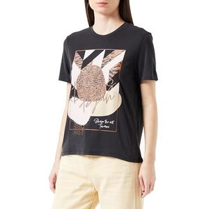 ONLY Onlfree Modal S/S Atelier Top Box JRS T-shirt voor dames, Zwart/Print: bisous, XL