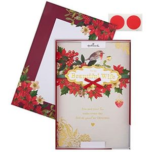 Hallmark Boxed kerstkaart voor vrouw - traditioneel roodborstje en gebladerte ontwerp