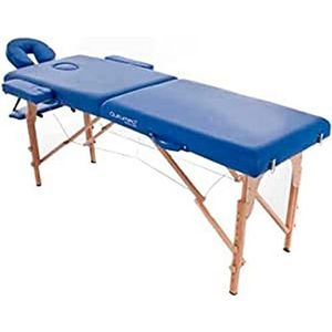 QUIRUMED Opvouwbare massagestoel van hout Easy, blauw, 194 x 70 cm, massagetafel, fysiotherapie, kunstleer, scharnierkop, in hoogte verstelbaar, 2 lichaamen, tot 150 kg