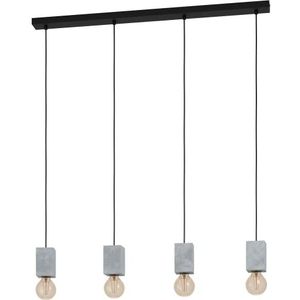 EGLO Hanglamp Prestwick 3, 4-lichts pendellamp industrieel, eettafellamp van beton in grijs en metaal in zwart, lamp hangend voor woonkamer, E27 fitting