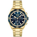 BOSS Chronograaf Quartz Horloge voor Heren met goudkleurige roestvrij stalen armband - 1513973, Blauw, armband