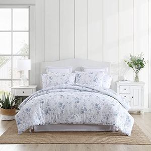 Laura Ashley Omkeerbaar katoenen beddengoed met bijpassende sham(s), boerderij woondecoratie, Belinda Blue, Twin XL