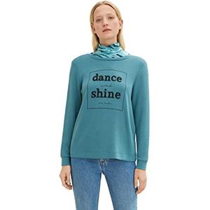 TOM TAILOR Dames Sweatshirt met glitterprint 1034133, 13222 - Pastel Teal, XL