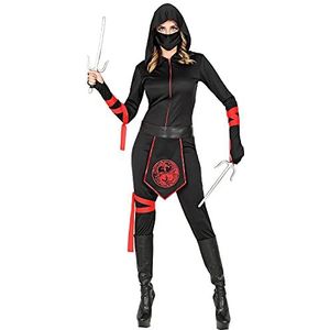 Widmann - Ninja, overall met capuchon, gezichtsmasker, riem, armsnoeren, beenkoord, Japanse vechtster, themafeest, carnaval