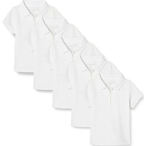 Amazon Essentials Uniform poloshirt met korte mouwen voor kleine meisjes, interlock, 5 stuks, wit, 3T