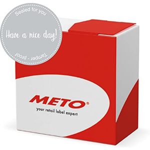 Meto Zegeletiketten in dispenserbox (80 mm rond, pastelgrijs, permanent klevend, veiligheidssnede, 500 Have a Nice Day stickers per labelrol)