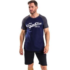 Gold's Gym GGTS153 Heren T-shirt met ronde hals en vintage grafische borst korte mouwen, marineblauw/houtskoolgemêleerd/wit, M