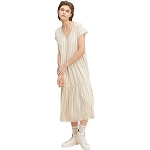 TOM TAILOR Denim Dames linnen jurk 1031352, 29649 - Beige Brown Stripe, M