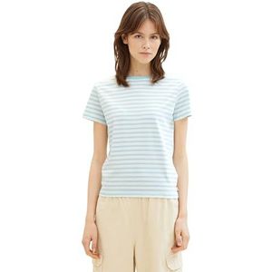 TOM TAILOR Denim Boxy Fit T-shirt voor dames met strepen van biologisch katoen, 34676 - White Mint Stripe, S