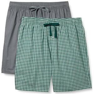 Amazon Essentials Katoenen popeline pyjamabroek voor heren, verpakking van 2 stuks, houtskool/gingham, maat L
