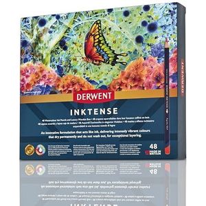 Derwent Inktense Permanente Watercolour Potloden, Set van 48 Kleurpotloden in Houten Geschenkdoos, 4mm Premium Kern, Wateroplosbaar, Kleuren, Verven en Knutselen, Professionele Kwaliteit (2300151)