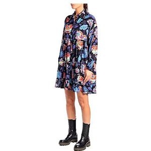 Replay Dames W9781 Jurk, 010 Zwart/Multicolor, S