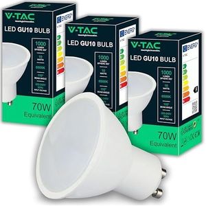 V-TAC 3 x GU10-10 W ledlampen met hoge helderheid (komt overeen met 70 W) – 1000 lumen – led-spot GU10 voor maximale efficiëntie en energiebesparing – koud wit 6500 K