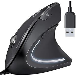 apm Kyno Ergonomische muis, stil, bekabeld, verticale muis, 1200 tot 3600 dpi, 6 toetsen, led, TMS-preventie, voor rechtshandige pc, Mac, laptop, stille klikken, 571166