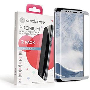 Simplecase Kogelvrij glas geschikt voor Samsung Galaxy S8 Plus, Full Screen Protector, 100% afdekking, optimale bescherming, extra hardheid 9H, wit - 2 stuks