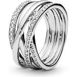 Pandora Timeless Zilveren ring met fonkelende en gepolijste lijnen, met zirkoniasteentjes, 52
