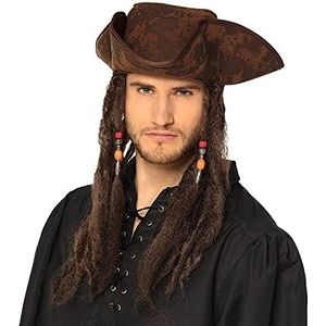 Boland 81914 - Piratenhoed Dirty Joe met haar, pet piraat voor carnaval en themafeest, kostuum accessoire, hoofddeksel voor carnavalskostuums