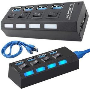 PARENCE. - Puertos USB 4 Hub - SuperSpeed USB 3.0, Universeel, LED-display - 10,5x3,5x2,1cm