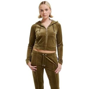 Juicy Couture Dames Madison hoodie met capuchon, sweatjack met capuchon en ritssluiting van velours capuchontrui, dark olive, XS