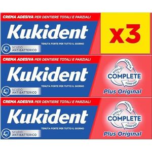 Kukident Complete hechtcrème voor totale en gedeeltelijke prothesen, sterke grip, frisse smaak, 3 x 35 g