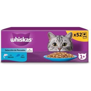 whiskas Natvoer van gelatine voor volwassen katten, keuze uit vis, 13 x 4 zakjes x 85 g