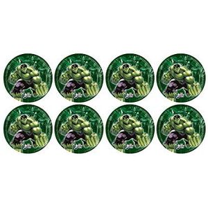 ALMACENESADAN, 5121 Verjaardagsfeestje, verpakking met 8 papieren borden, 23 cm, licentie (Hulk)