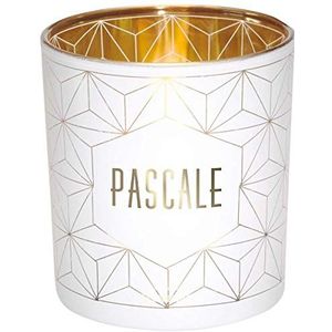 Draeger Paris Theelichthouder met voornaam PASCALE, glas wit en goud, H8 x L 7,5 cm
