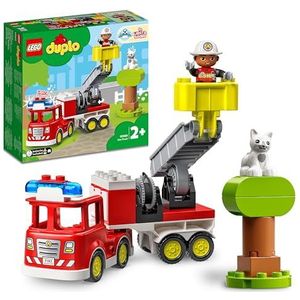 LEGO DUPLO Brandweerauto - Educatief Speelgoed - Inclusief Brandweermanfiguur, Kat en Boom