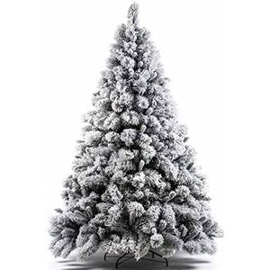 BAKAJI Aspen Kerstboom, grote kiezelsteen, sneeuw, super dik, grenen, groen, basiskruis van metaal, opvouwbaar, zeer hoge kwaliteit, takken met sneeuw, eenvoudige montage met steektakken (150 cm)