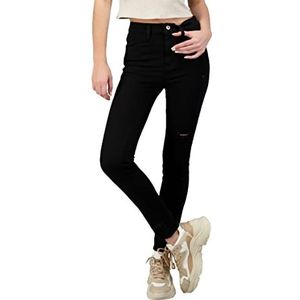 Alleben Pure Skinny Jeans - Jeans met hoge taille voor dames - flexibele stretch jeggings, Gescheurd Zwart, 52