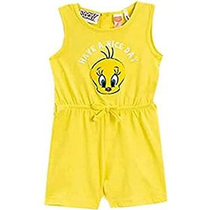 Koton Tweety Gedrukt T-shirt voor babymeisjes, met halterhals, korte jumpsuit, katoenen jurk, Geel (155), 6-9 Maanden
